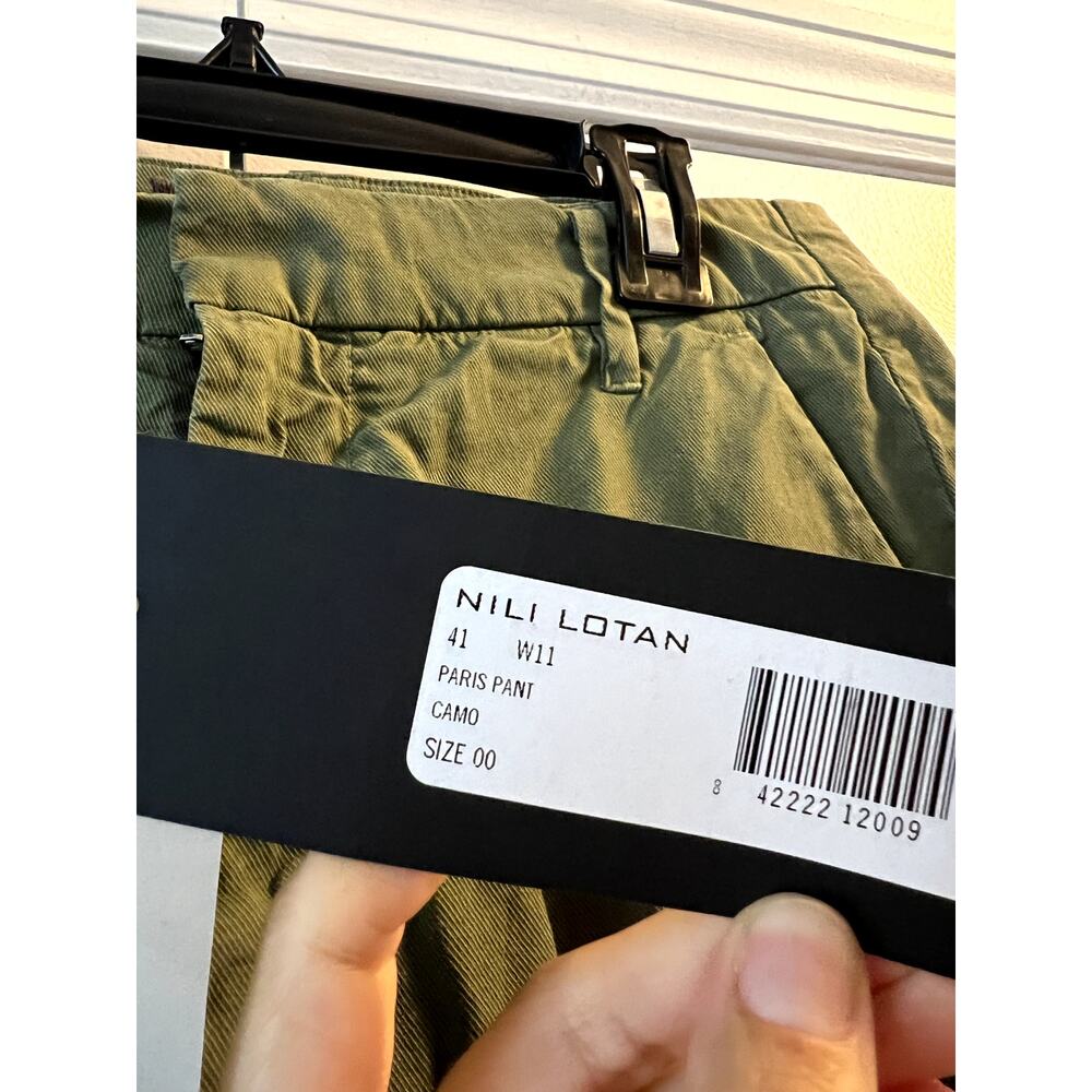 Nili Lotan Paris Pants Camo Green Cotton Size 00 New - Picture 5 of 9